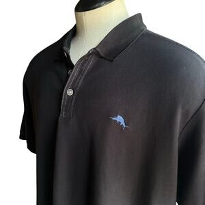 Tommy Bahama Island Zone Men XXL Polo Supima Cotton Black Aqua Blue Fish